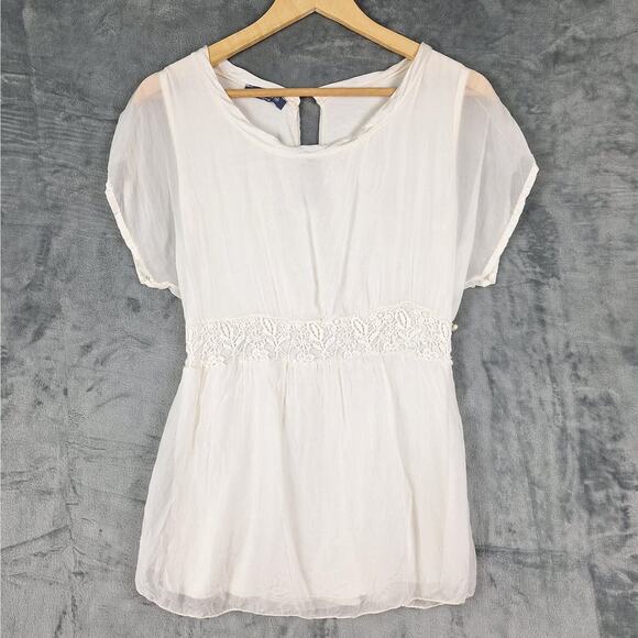 Womens Top Medium Silk Fairy Angel Feminine Sheer Romantic Coquette Dainty White - Picture 1 of 8